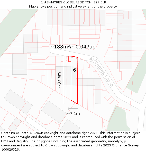 6, ASHMORES CLOSE, REDDITCH, B97 5LP: Plot and title map