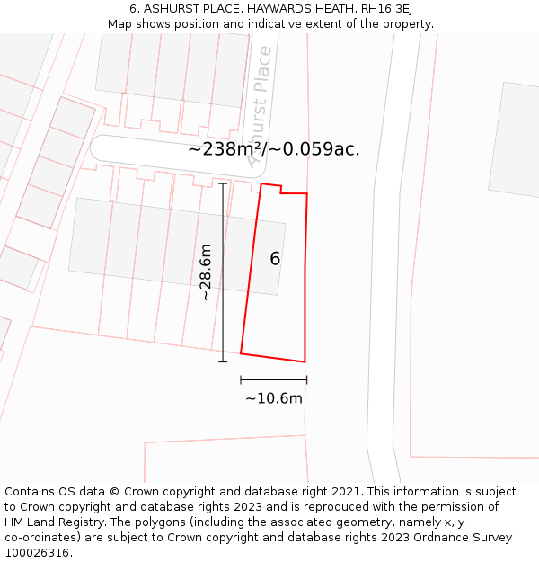 6, ASHURST PLACE, HAYWARDS HEATH, RH16 3EJ: Plot and title map