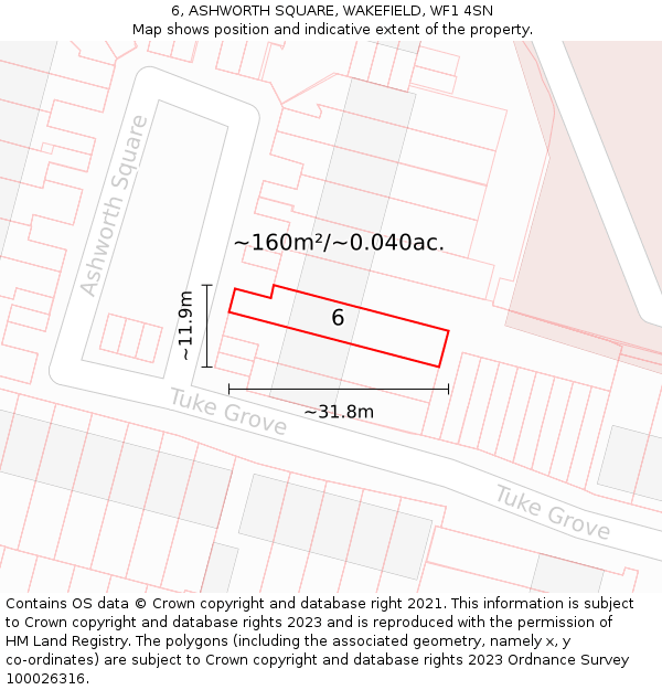 6, ASHWORTH SQUARE, WAKEFIELD, WF1 4SN: Plot and title map