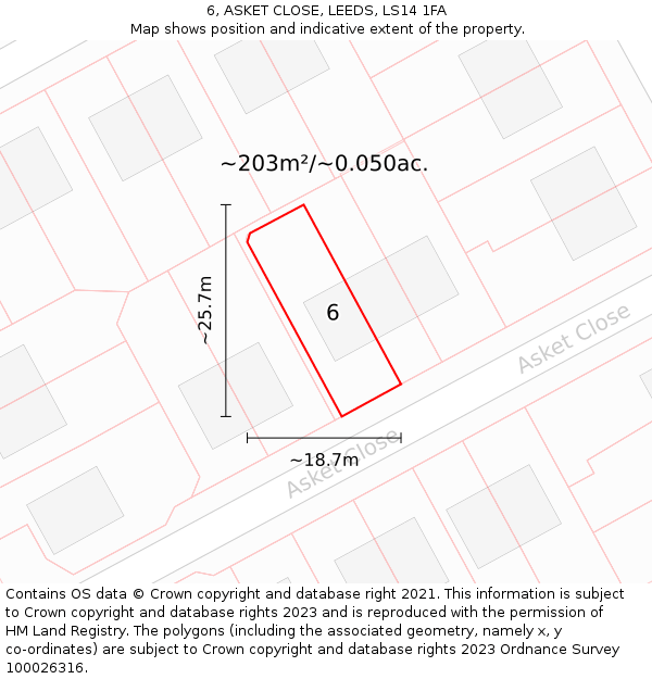 6, ASKET CLOSE, LEEDS, LS14 1FA: Plot and title map