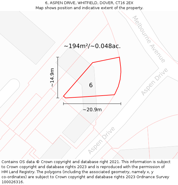 6, ASPEN DRIVE, WHITFIELD, DOVER, CT16 2EX: Plot and title map