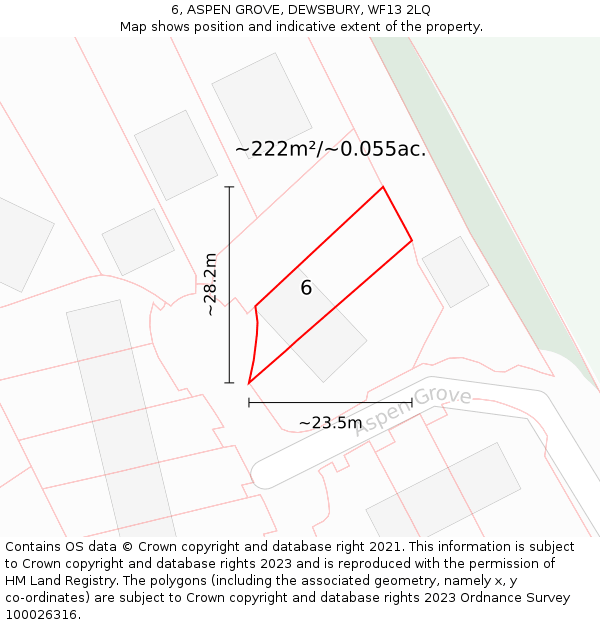 6, ASPEN GROVE, DEWSBURY, WF13 2LQ: Plot and title map
