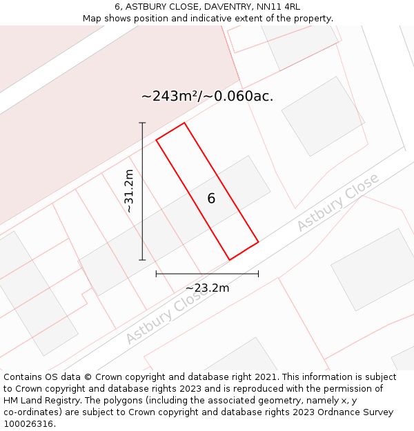 6, ASTBURY CLOSE, DAVENTRY, NN11 4RL: Plot and title map
