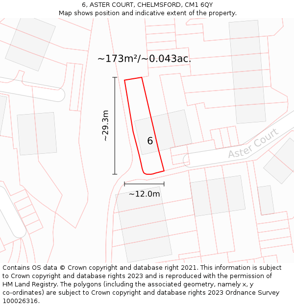6, ASTER COURT, CHELMSFORD, CM1 6QY: Plot and title map
