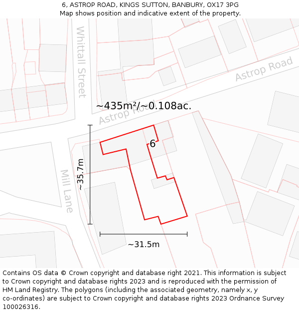 6, ASTROP ROAD, KINGS SUTTON, BANBURY, OX17 3PG: Plot and title map