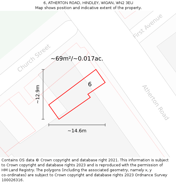 6, ATHERTON ROAD, HINDLEY, WIGAN, WN2 3EU: Plot and title map