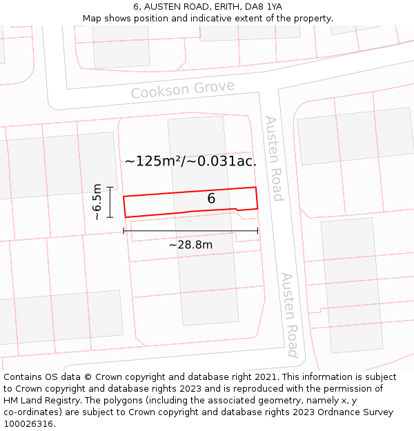 6, AUSTEN ROAD, ERITH, DA8 1YA: Plot and title map