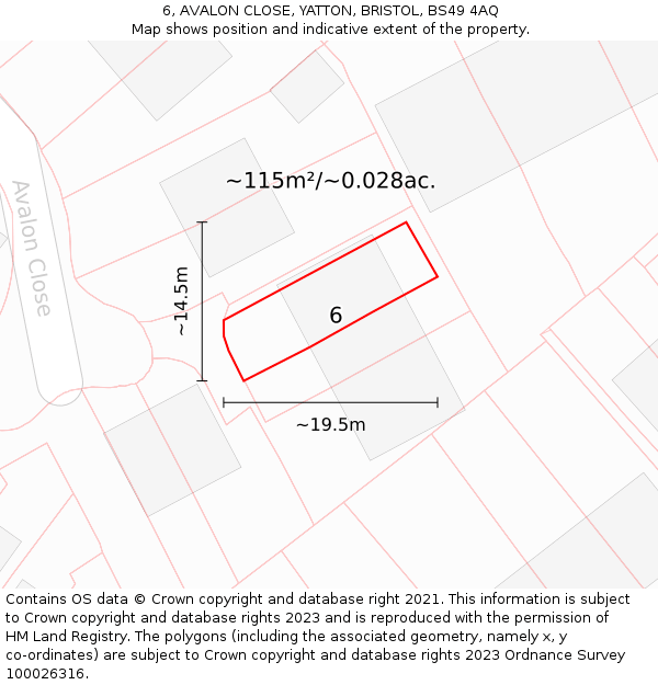 6, AVALON CLOSE, YATTON, BRISTOL, BS49 4AQ: Plot and title map