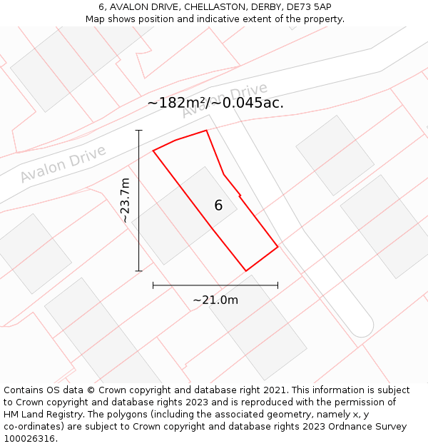 6, AVALON DRIVE, CHELLASTON, DERBY, DE73 5AP: Plot and title map
