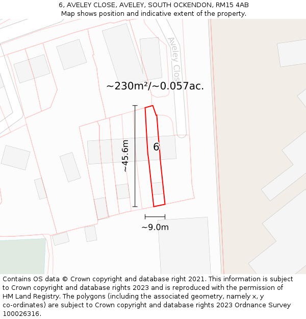 6, AVELEY CLOSE, AVELEY, SOUTH OCKENDON, RM15 4AB: Plot and title map