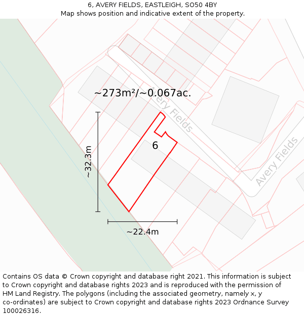 6, AVERY FIELDS, EASTLEIGH, SO50 4BY: Plot and title map