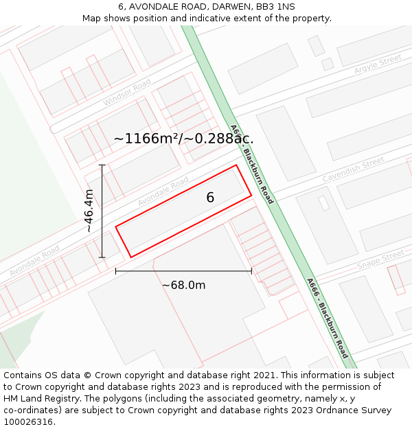 6, AVONDALE ROAD, DARWEN, BB3 1NS: Plot and title map