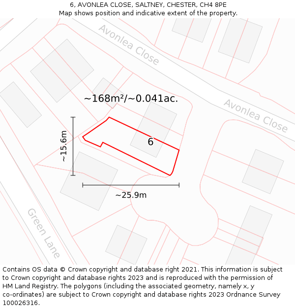 6, AVONLEA CLOSE, SALTNEY, CHESTER, CH4 8PE: Plot and title map