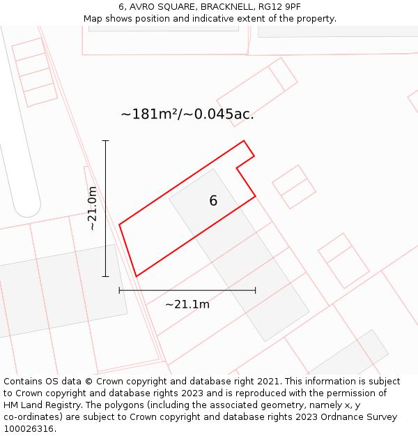 6, AVRO SQUARE, BRACKNELL, RG12 9PF: Plot and title map