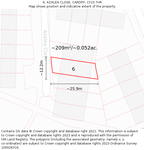6, AZALEA CLOSE, CARDIFF, CF23 7HR: Plot and title map