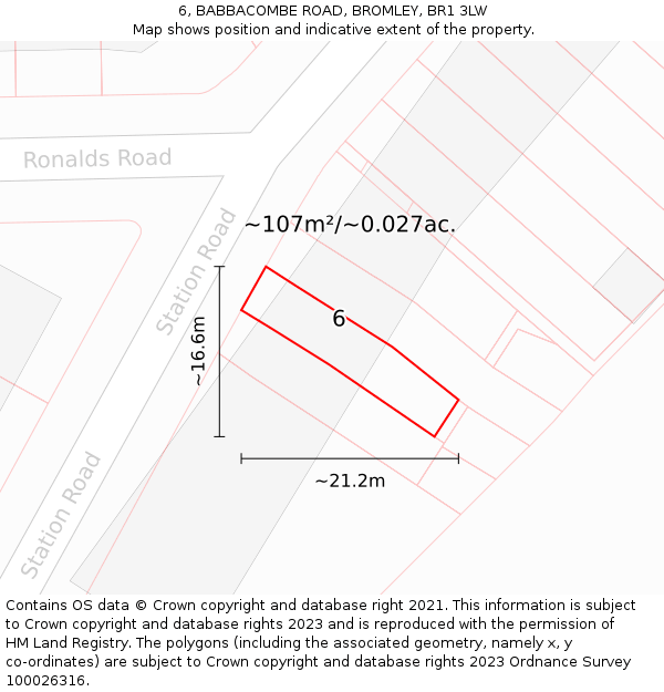 6, BABBACOMBE ROAD, BROMLEY, BR1 3LW: Plot and title map