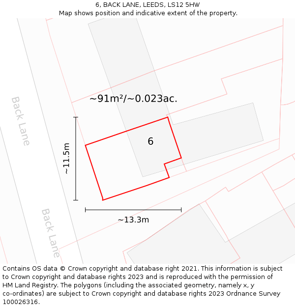 6, BACK LANE, LEEDS, LS12 5HW: Plot and title map