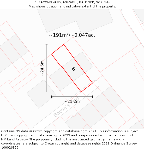 6, BACONS YARD, ASHWELL, BALDOCK, SG7 5NH: Plot and title map