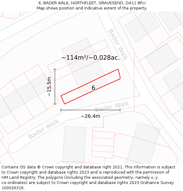 6, BADER WALK, NORTHFLEET, GRAVESEND, DA11 8PU: Plot and title map