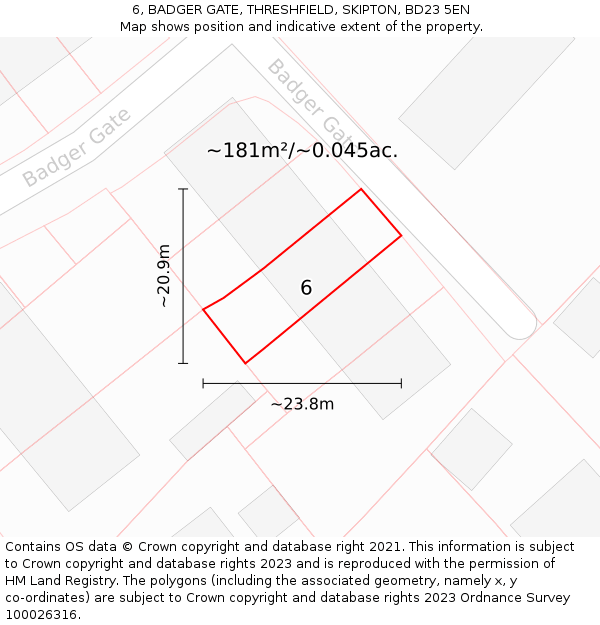 6, BADGER GATE, THRESHFIELD, SKIPTON, BD23 5EN: Plot and title map
