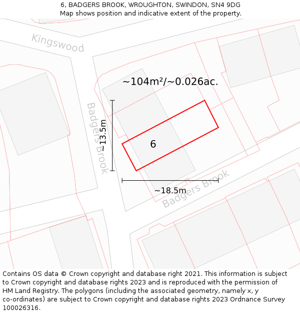 6, BADGERS BROOK, WROUGHTON, SWINDON, SN4 9DG: Plot and title map