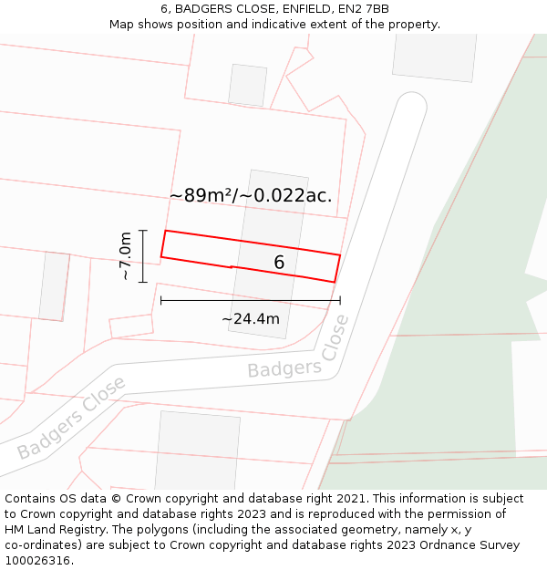6, BADGERS CLOSE, ENFIELD, EN2 7BB: Plot and title map
