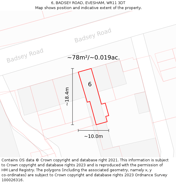 6, BADSEY ROAD, EVESHAM, WR11 3DT: Plot and title map