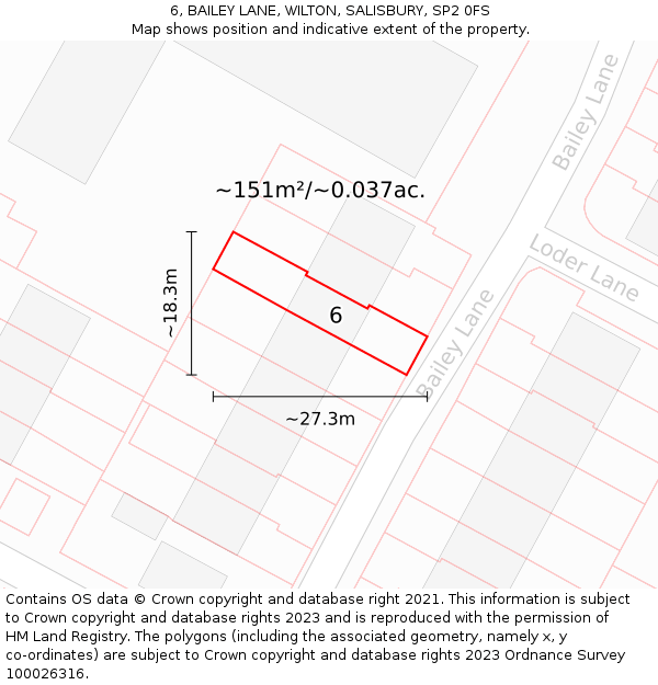 6, BAILEY LANE, WILTON, SALISBURY, SP2 0FS: Plot and title map