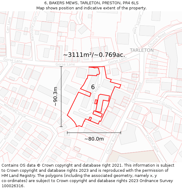 6, BAKERS MEWS, TARLETON, PRESTON, PR4 6LS: Plot and title map