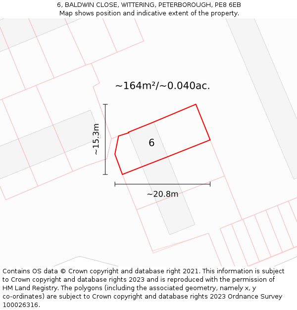 6, BALDWIN CLOSE, WITTERING, PETERBOROUGH, PE8 6EB: Plot and title map