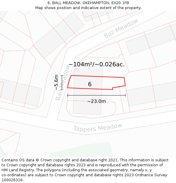 6, BALL MEADOW, OKEHAMPTON, EX20 1FB: Plot and title map