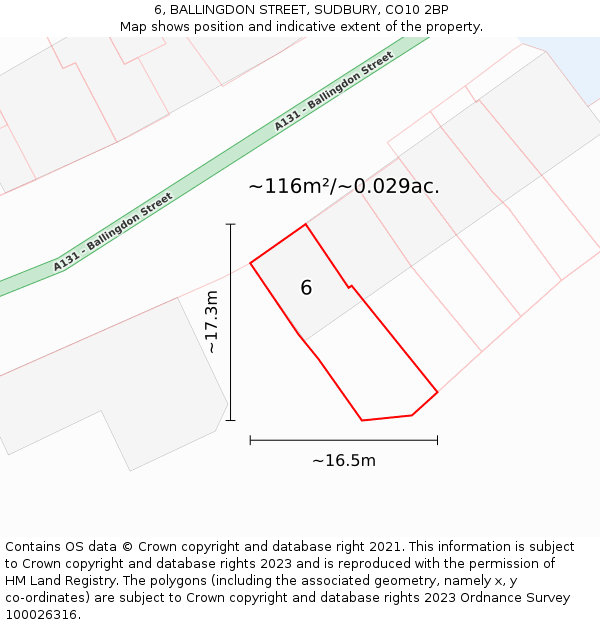 6, BALLINGDON STREET, SUDBURY, CO10 2BP: Plot and title map