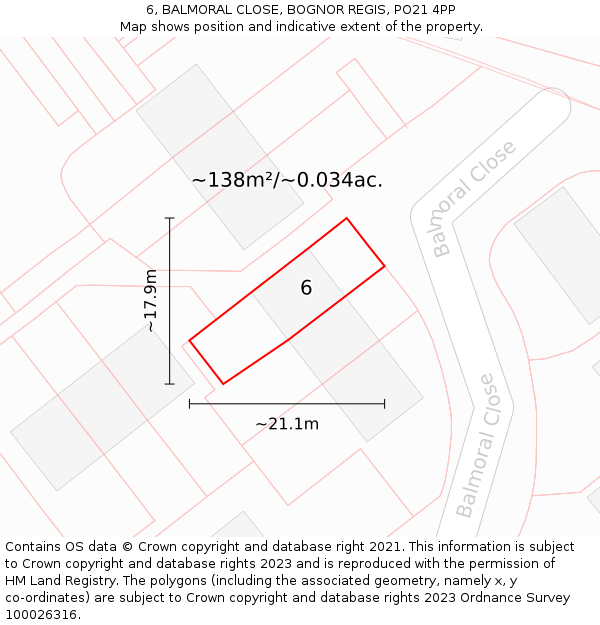 6, BALMORAL CLOSE, BOGNOR REGIS, PO21 4PP: Plot and title map