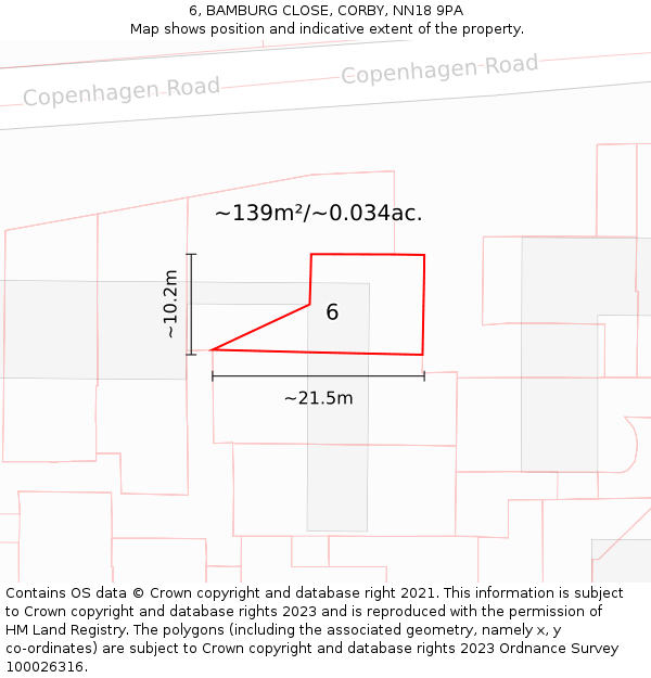 6, BAMBURG CLOSE, CORBY, NN18 9PA: Plot and title map