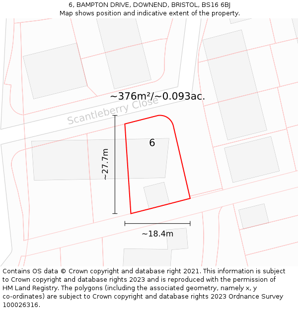 6, BAMPTON DRIVE, DOWNEND, BRISTOL, BS16 6BJ: Plot and title map