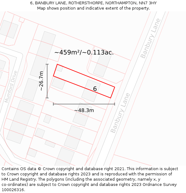 6, BANBURY LANE, ROTHERSTHORPE, NORTHAMPTON, NN7 3HY: Plot and title map