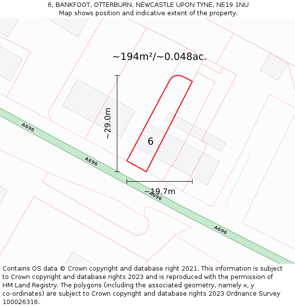 6, BANKFOOT, OTTERBURN, NEWCASTLE UPON TYNE, NE19 1NU: Plot and title map