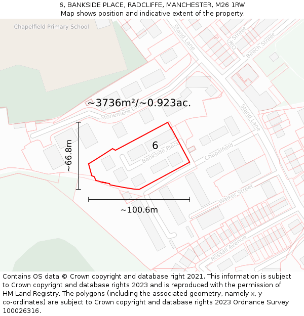 6, BANKSIDE PLACE, RADCLIFFE, MANCHESTER, M26 1RW: Plot and title map