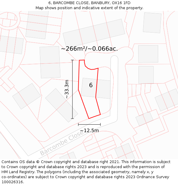 6, BARCOMBE CLOSE, BANBURY, OX16 1FD: Plot and title map