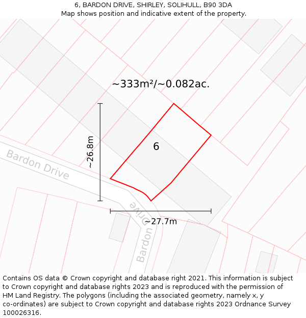 6, BARDON DRIVE, SHIRLEY, SOLIHULL, B90 3DA: Plot and title map