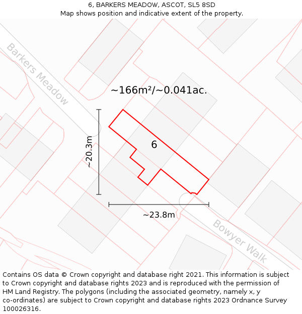6, BARKERS MEADOW, ASCOT, SL5 8SD: Plot and title map