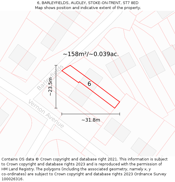 6, BARLEYFIELDS, AUDLEY, STOKE-ON-TRENT, ST7 8ED: Plot and title map