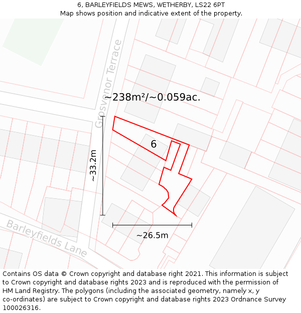 6, BARLEYFIELDS MEWS, WETHERBY, LS22 6PT: Plot and title map