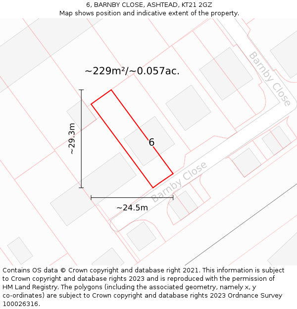 6, BARNBY CLOSE, ASHTEAD, KT21 2GZ: Plot and title map