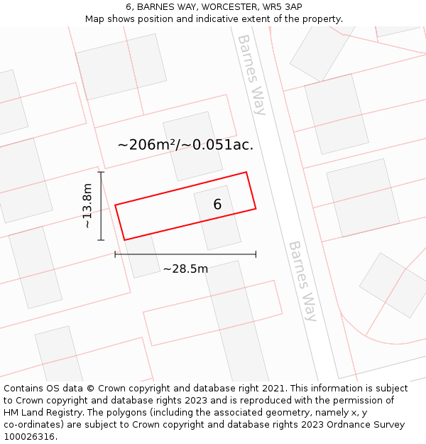 6, BARNES WAY, WORCESTER, WR5 3AP: Plot and title map