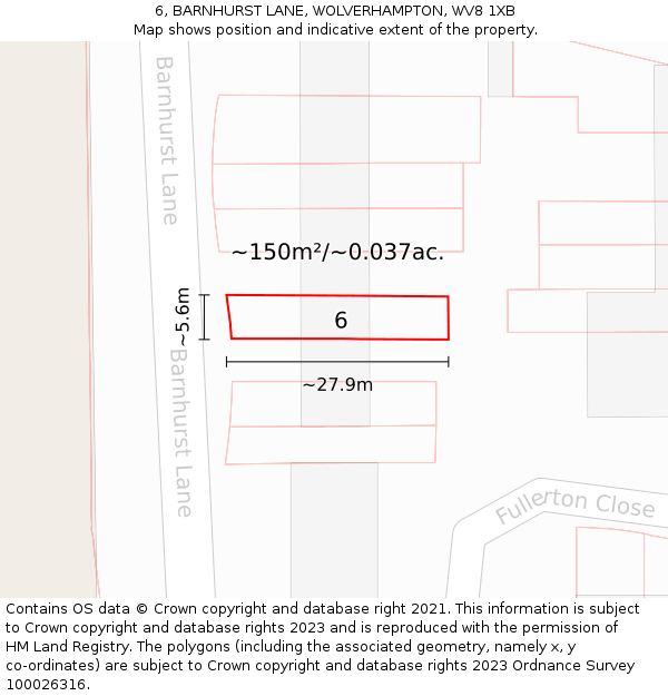 6, BARNHURST LANE, WOLVERHAMPTON, WV8 1XB: Plot and title map