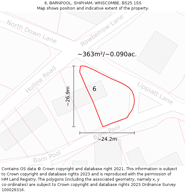 6, BARNPOOL, SHIPHAM, WINSCOMBE, BS25 1SS: Plot and title map