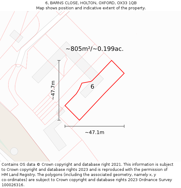6, BARNS CLOSE, HOLTON, OXFORD, OX33 1QB: Plot and title map