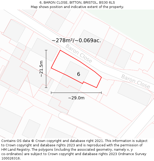 6, BARON CLOSE, BITTON, BRISTOL, BS30 6LS: Plot and title map
