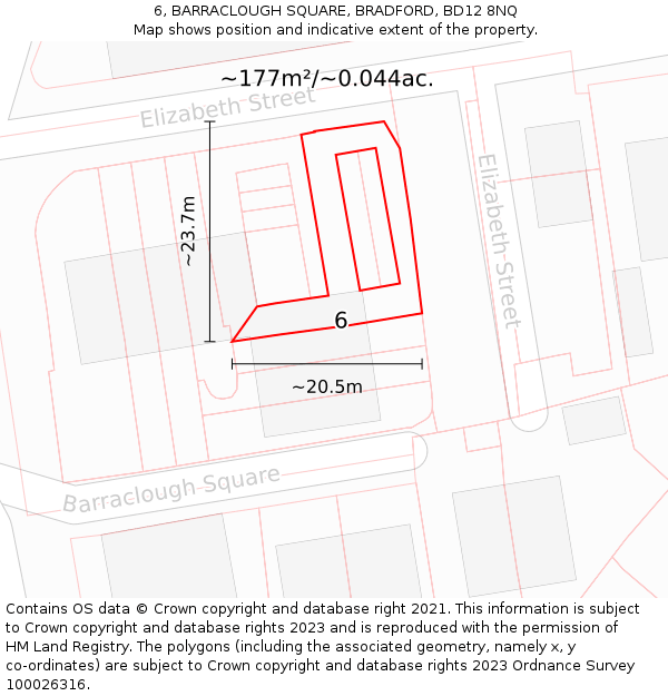 6, BARRACLOUGH SQUARE, BRADFORD, BD12 8NQ: Plot and title map